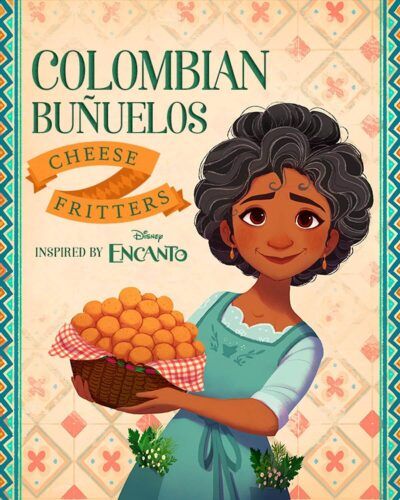 julieta from encanto holding a bowl full of colombian bunuelos